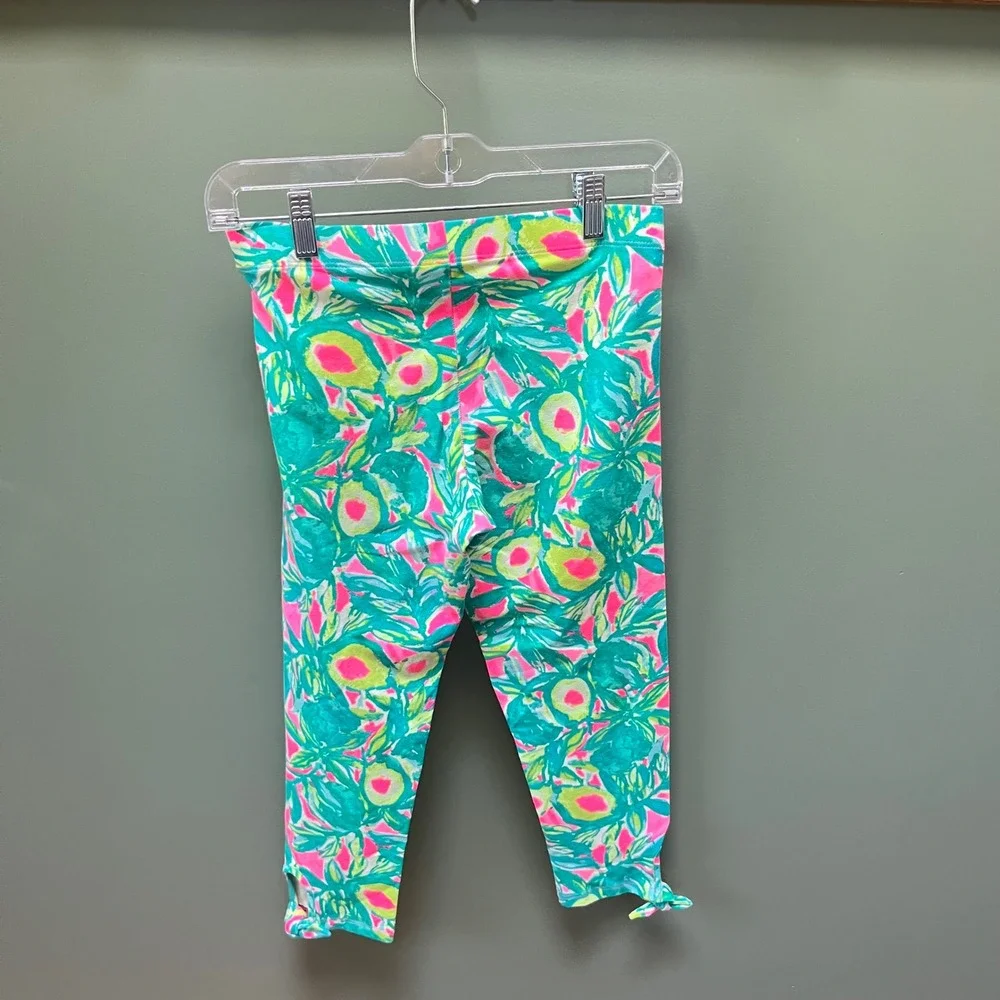 Lilly Pulitzer Girls XL Capri Leggings‎ Pink Green Print Tie Hem Activewear